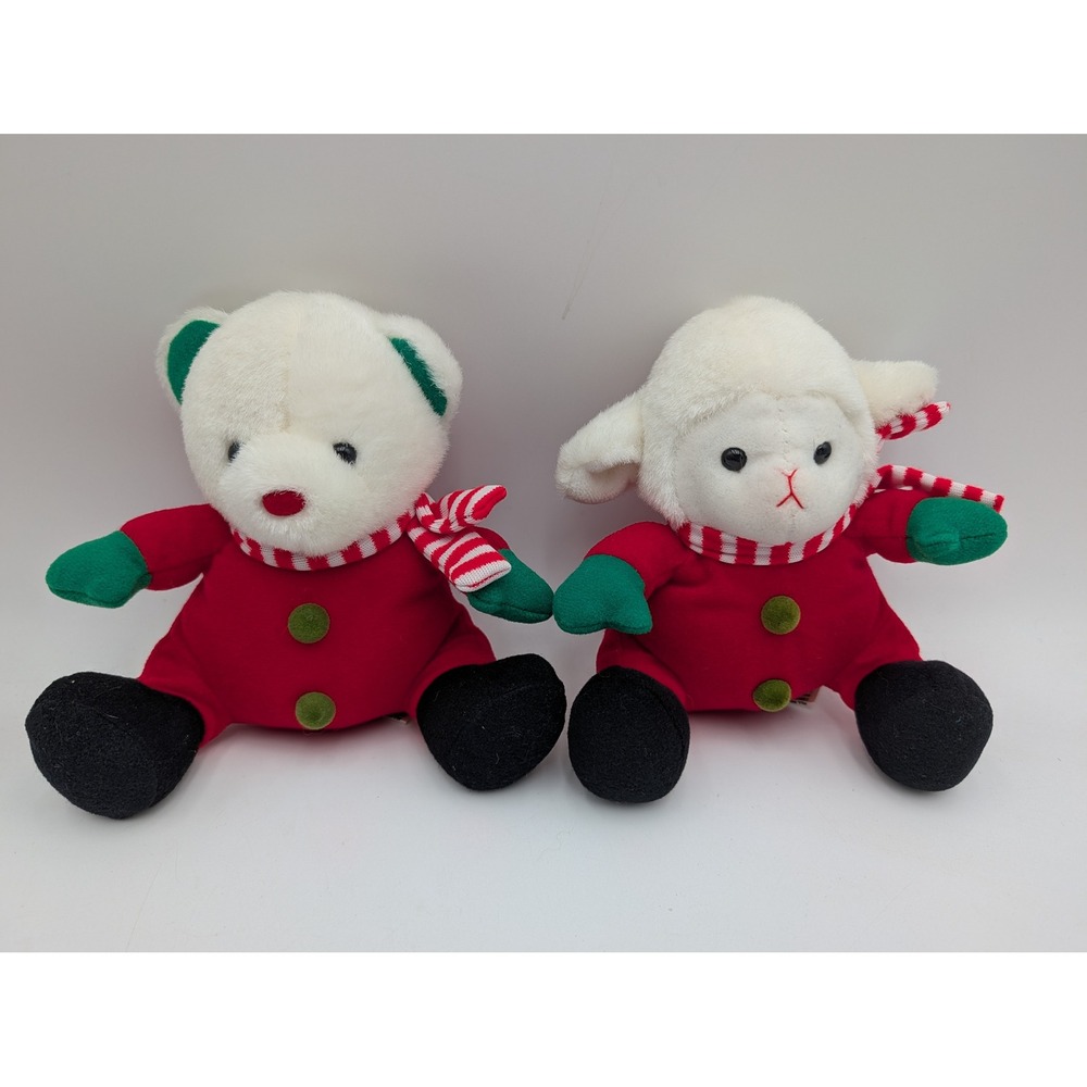 Soft Dreams Plush Christmas Bear and Lamb Red Green White Holiday Lot